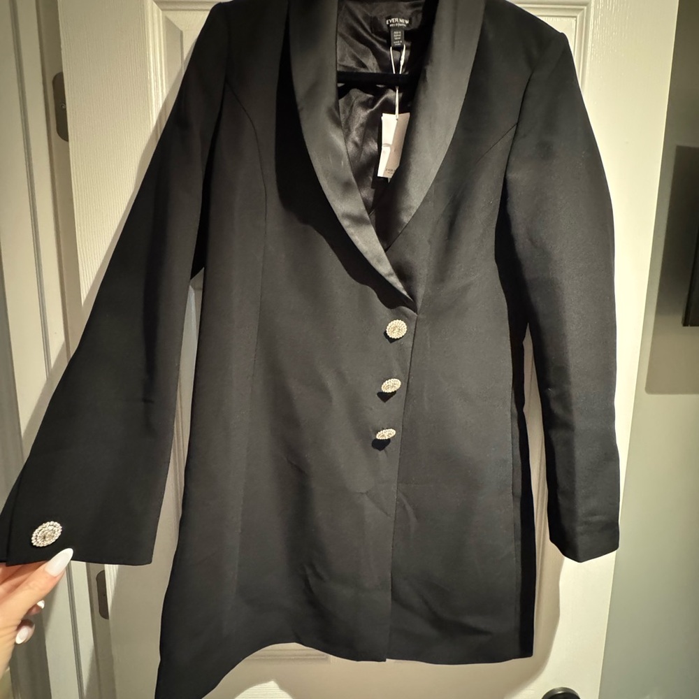 Ever New Black Satin-Lapel Blazer with Decorative Buttons